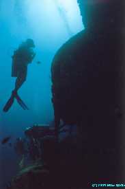 Diver Silouette against the wreck